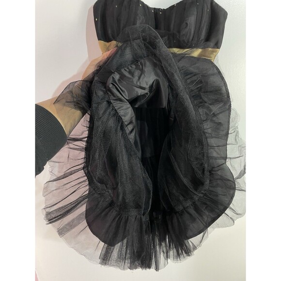 Vtg Y2K Dress 3/4 Black Gold Floral Mini Babydoll Whimsigoth Fairygrunge Mesh - Picture 6 of 15